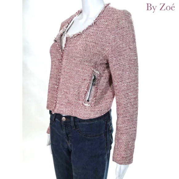 BY ZOE Red/Cream Distressed Hem Front Hook Blazer - Picture 2 of 4
